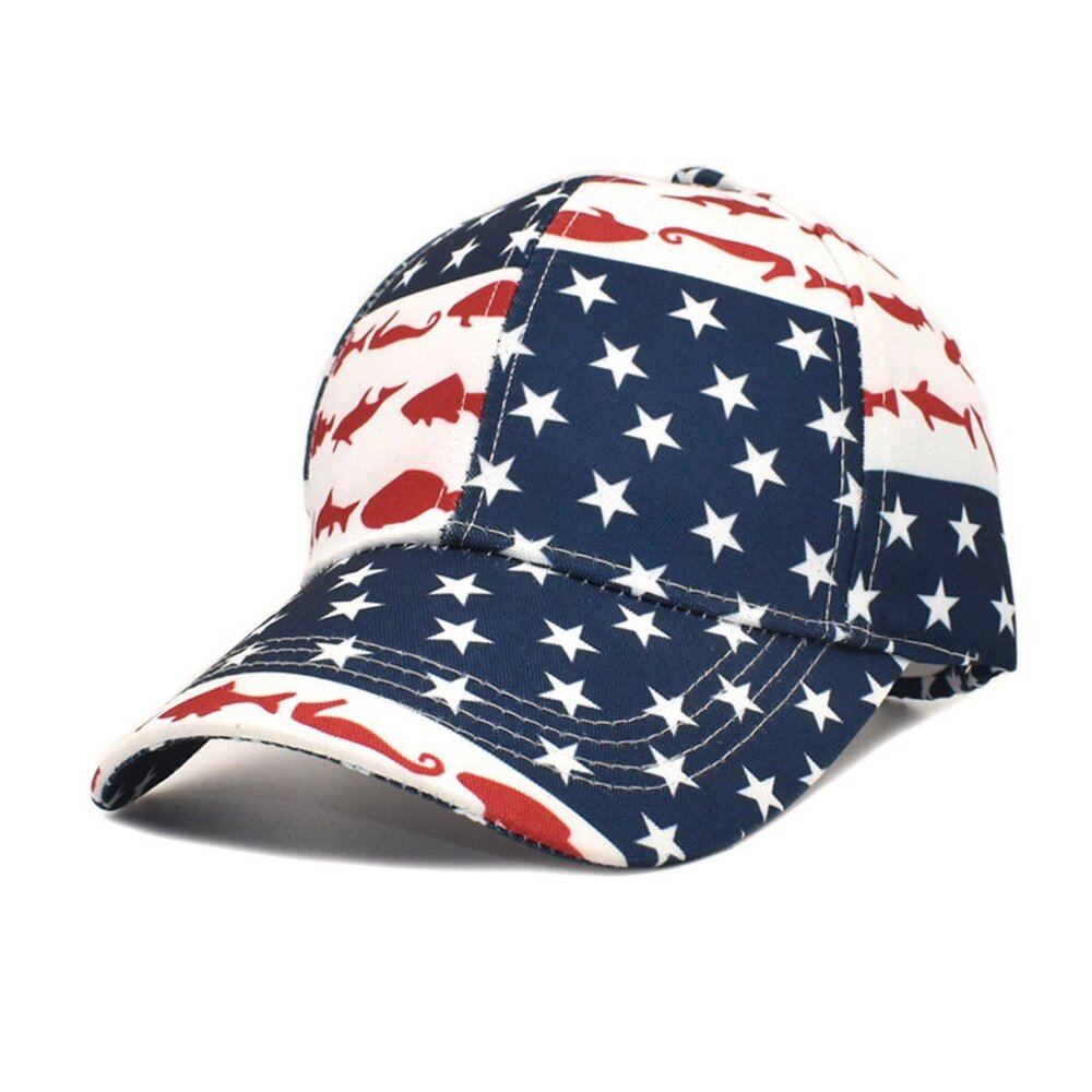 American Flag Fishing Print Baseball Cap Stars‎ and Stripes Dad, Mens Womans Hat
